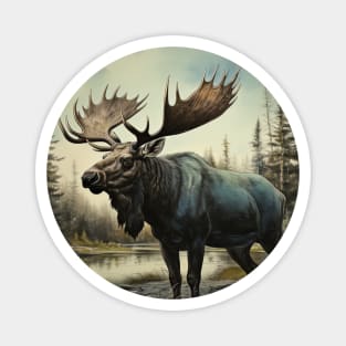 Vintage Retro Moose Illustration Magnet